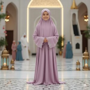 إسدال رمضان بناتي خامة اسكوبا فاخرة – تطريز رقيق (6 - 12 سنة)